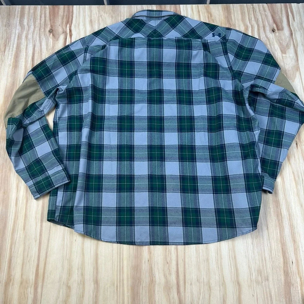 Under Armour Men's Expanse‎ Flannel Shirt 2XL Plaid Elbow Patches Green ColdGear